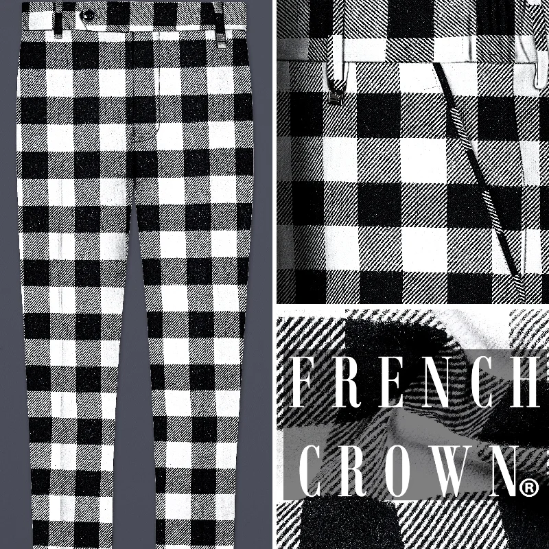 Bright White And Jade Black Checked Flannel Cotton Stretchable Waistband Pant