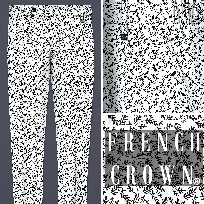 Bright White And jade Black Printed Cotton Stretchable Waistband Pant