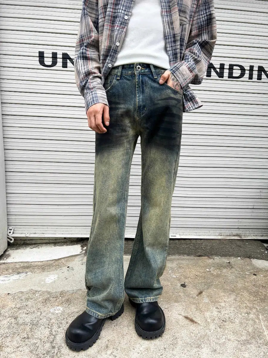 Distressed Straight-leg Denim Pants