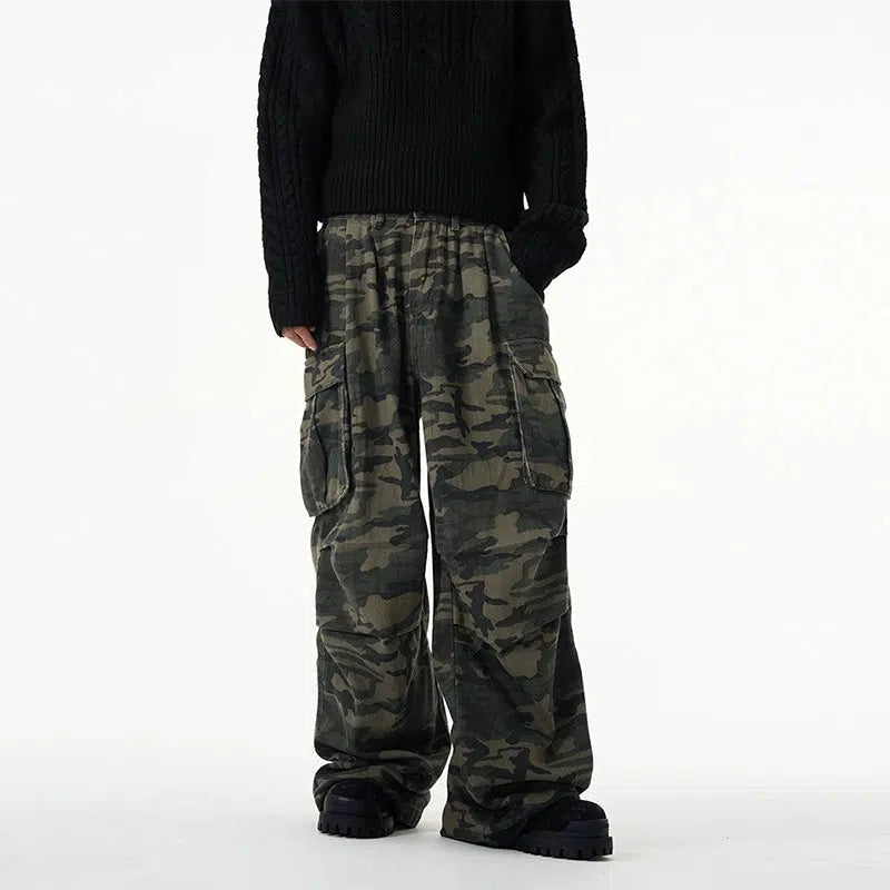 Retro Loose Camouflage Wide-leg Pants