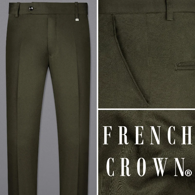 Taupe Green Solid Stretchable Premium Cotton traveler Pant