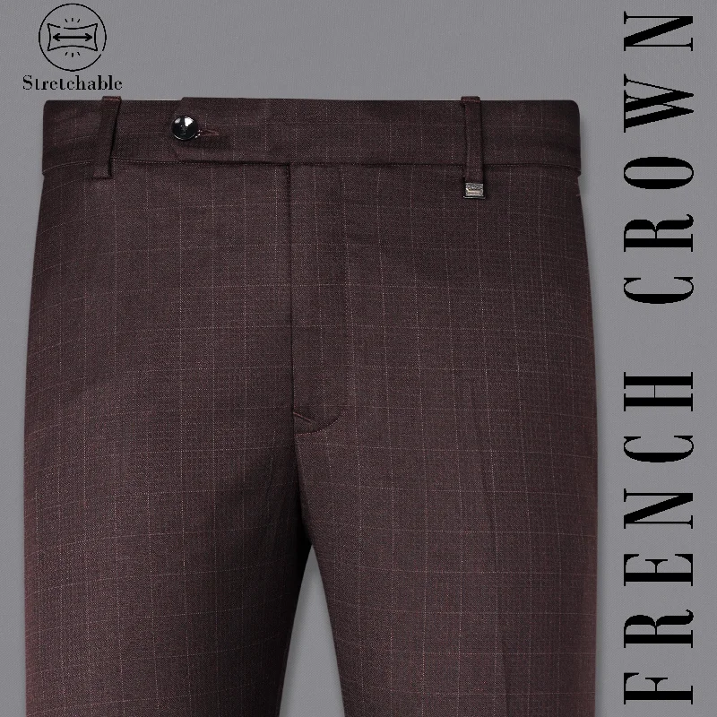 Taupe Maroon Stretchable Dobby traveler Pant