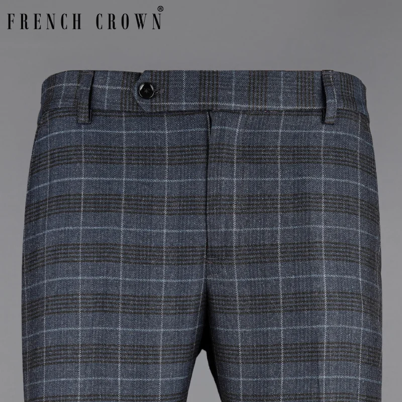 Tuna Blue Checked Luxurious Wool Rich Pant