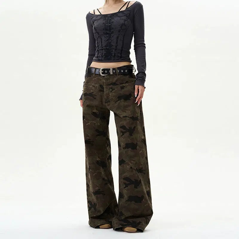 Wide-leg Camouflage Pants