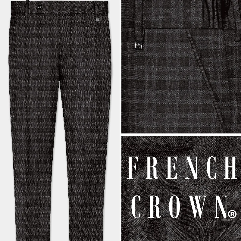 Zeus Brown With Emperor Plaid Wool Blend Stretchable Waistband Pant