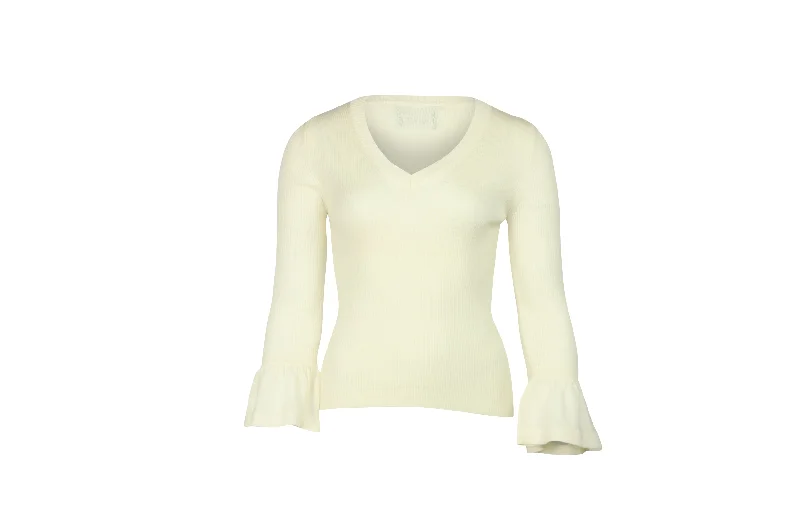 Boutique Moschino Ruffle Sleeves Sweater in Cream Wool