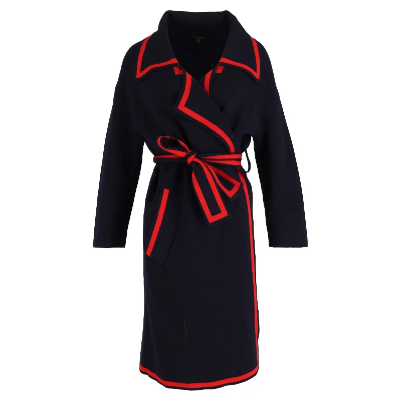 Burberry Midi Belted Wrap Coat in Navy Blue Wool