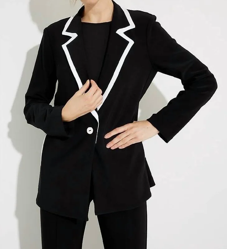 Contrast Lapel Blazer In Black