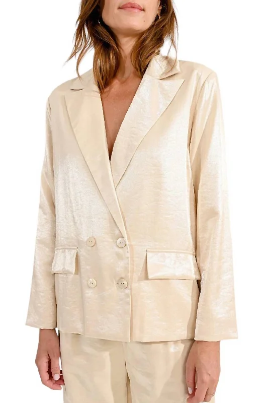 Double-Breasted Blazer In Golden Beige