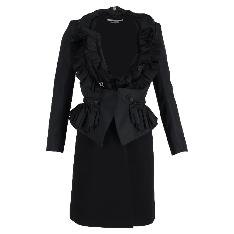 Givenchy Zip-Trimmed Ruffle Detail Taffeta Jacket in Black Polyester