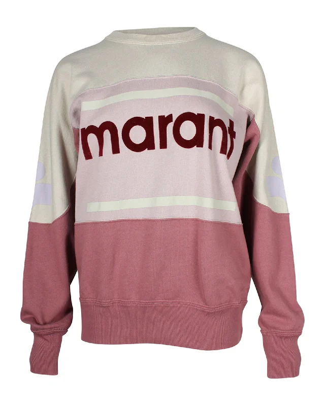 Isabel Marant Etoile Gallian Colorblock Logo Pullover Sweatshirt in Pink Cotton