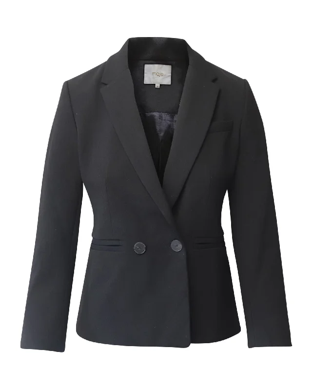 Maje Valmy Double-Breasted Crepe Blazer in Black Polyester