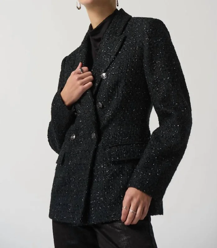 Notched Collar Boucle Blazer In Black