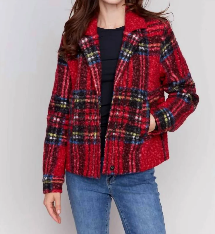 Short Boucle Royal Tartan Jacket In Stewart Plaid