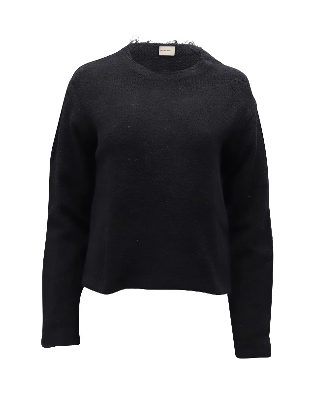 Simon Miller Frayed Neckline Sweater in Black Cotton