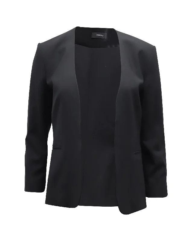 Theory Collarless Quarter Sleeve Blazer in Black Wool