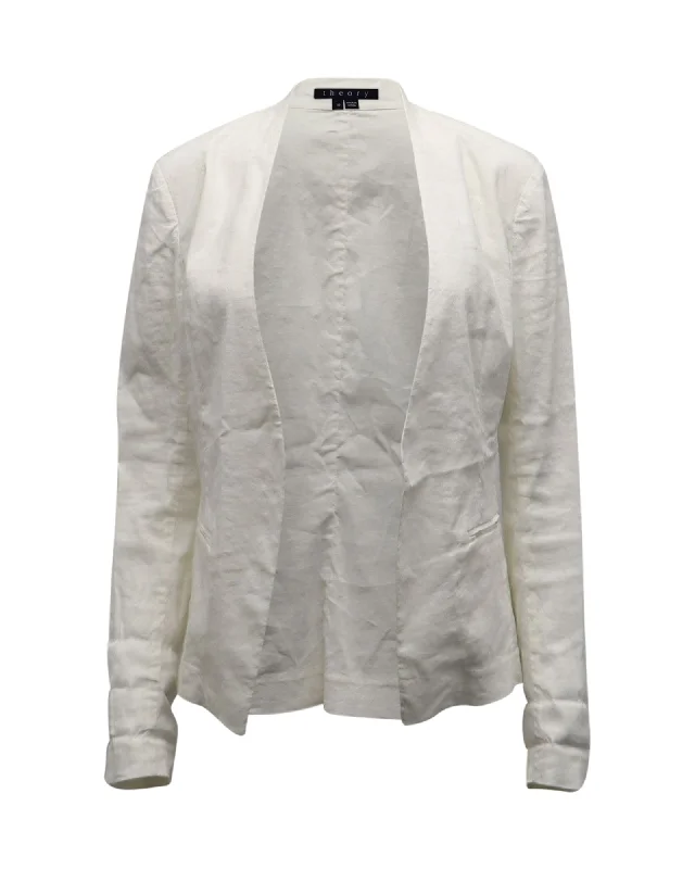 Theory Open Front Blazer in White Linen