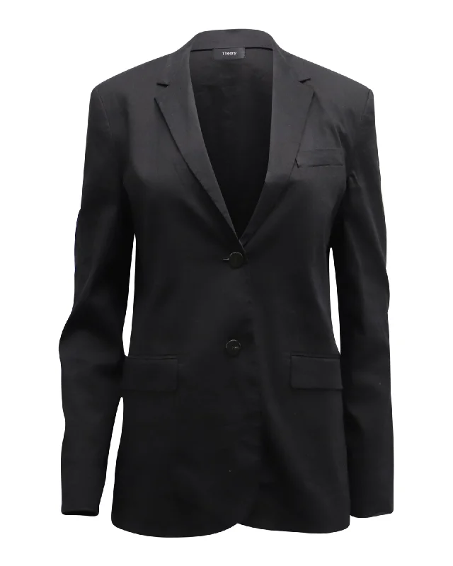 Theory Single Breasted Blazer in Black Linen