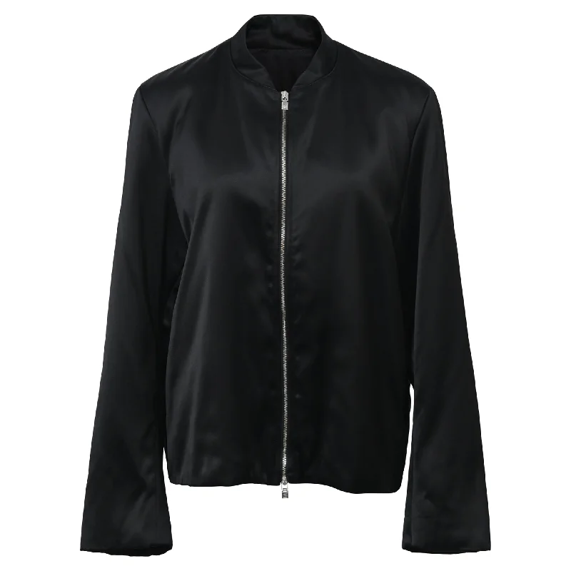 Totême Loose Sleeve Zippered Bomber Jacket in Black Viscose