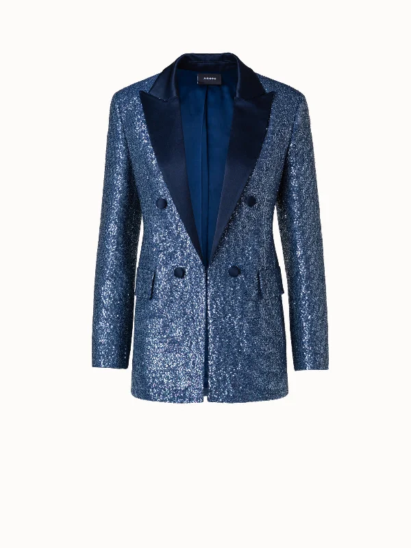 Long Sequins Jacket in Wool Blend