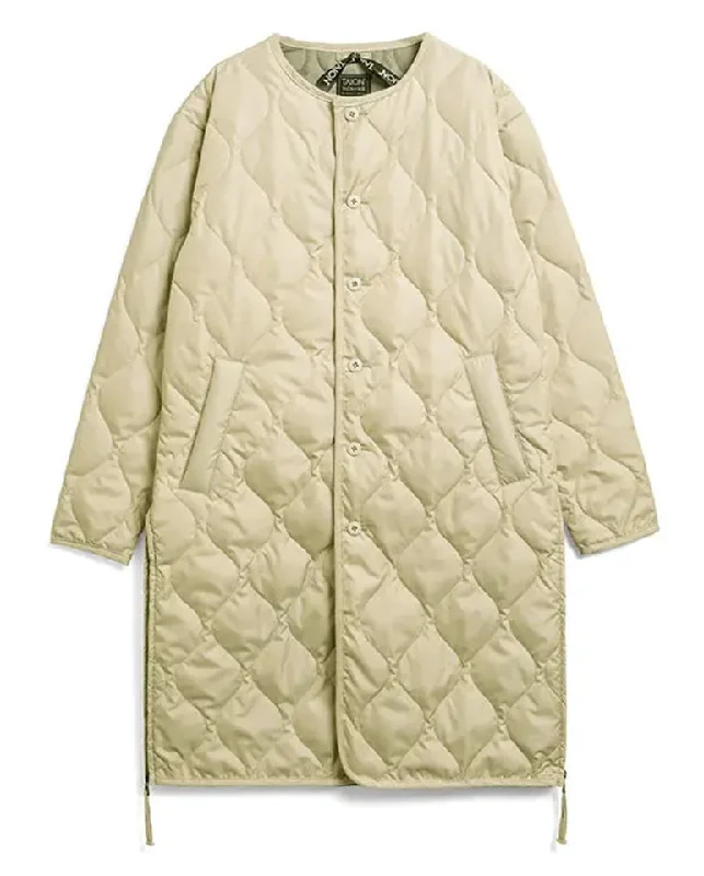 Military Crew neck Long Down Jacket Cream