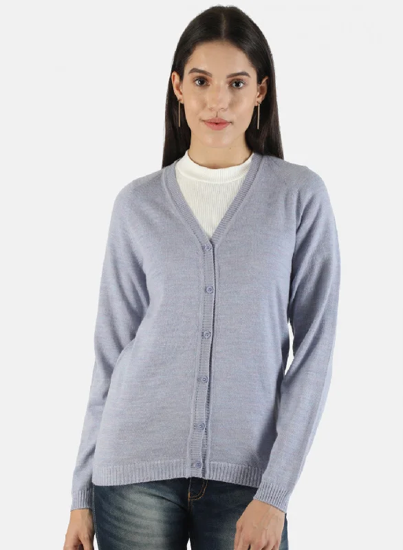 Women Blue Solid Cardigan