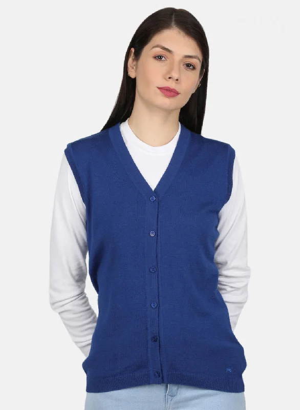 Women Blue Solid Cardigan