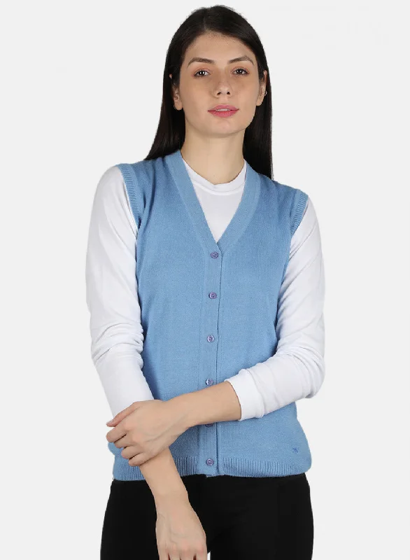 Women Blue Solid Cardigan