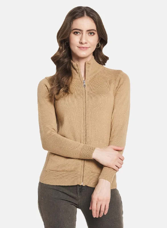 Women Brown Solid Cardigan