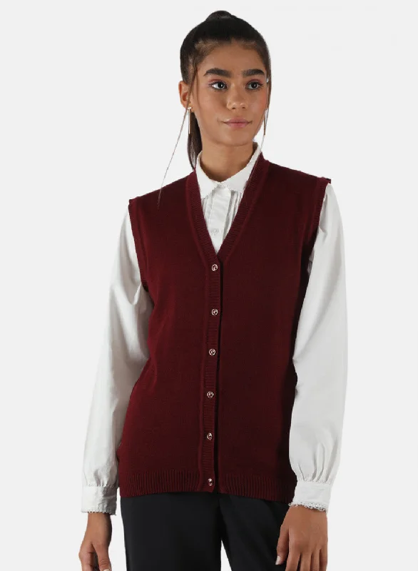 Women Burgundy Solid Cardigan