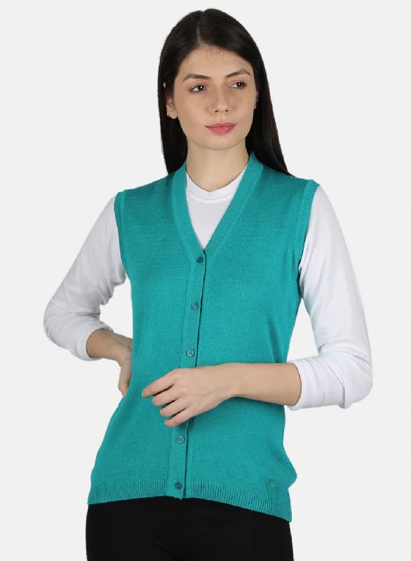 Women Green Solid Cardigan