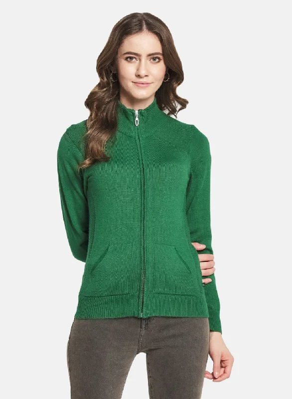 Women Green Solid Cardigan