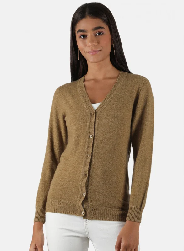 Women Khaki Solid Cardigan