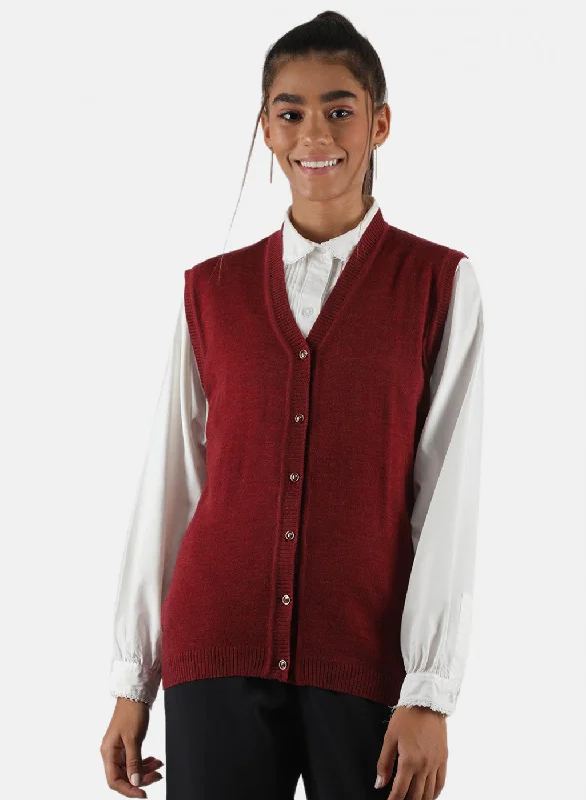 Women Maroon Solid Cardigan