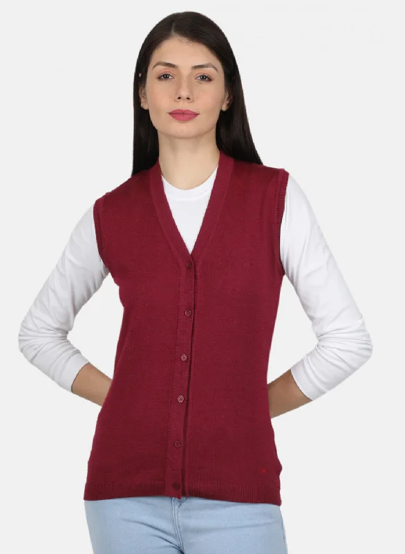 Women Maroon Solid Cardigan