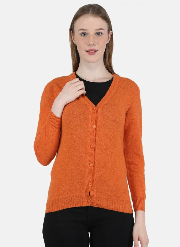 Women Orange Solid Cardigan