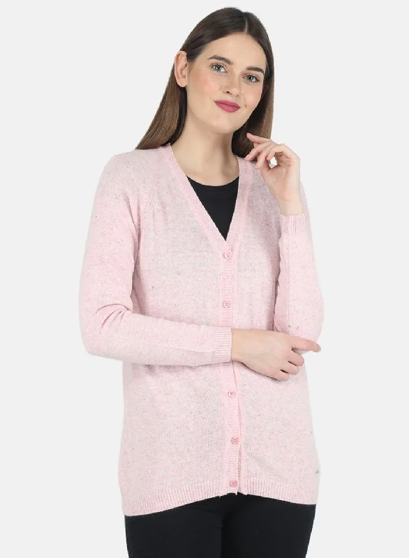 Women Pink Solid Cardigan