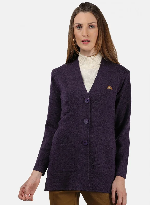 Women Purple Solid Cardigan