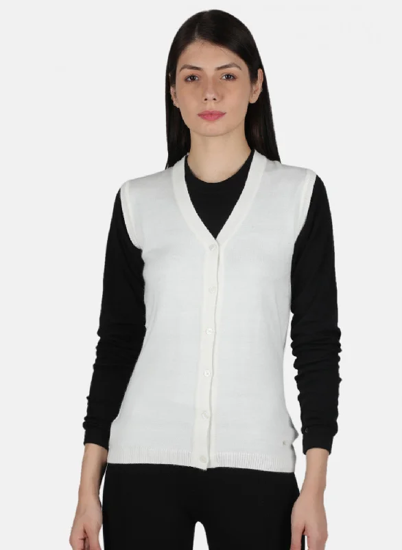 Women White Solid Cardigan