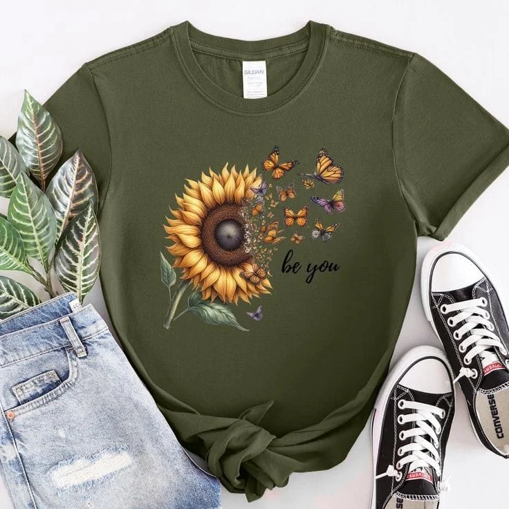 Be you sunflower and butterfly tshirt regular fit