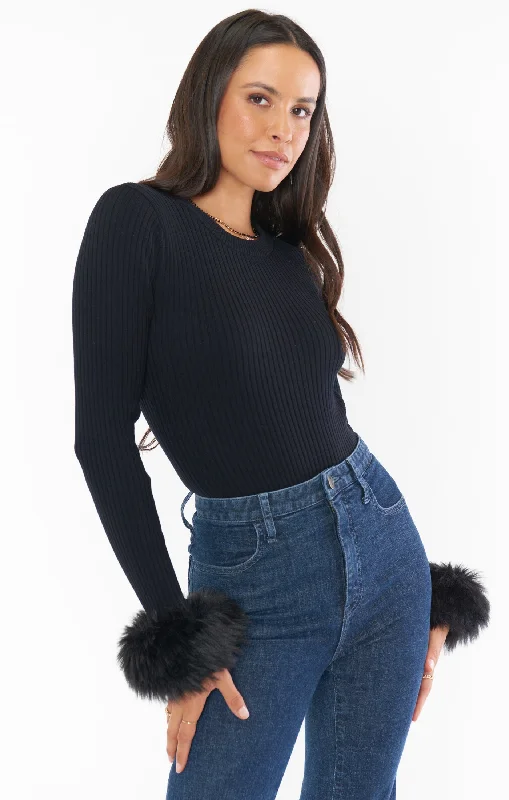 Fran Top ~ Black Knit with Faux Fur