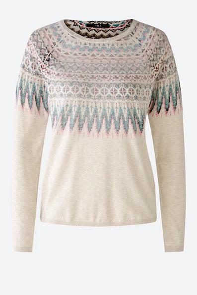 Oui Cotton Reverse Fair Isle Sweater