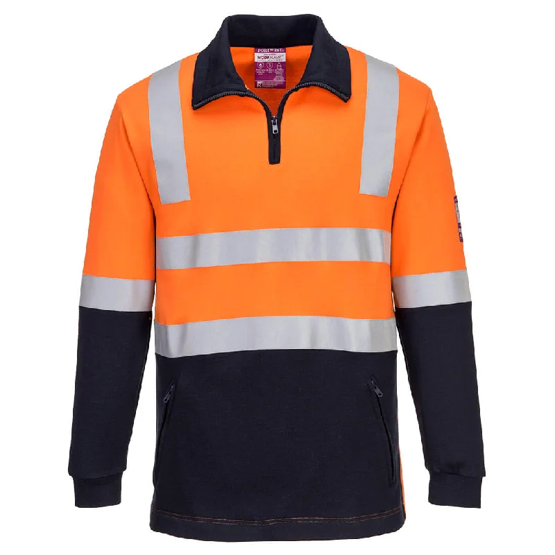 Portwest Flame Resistant Hi Vis 2 Tone Taped Brushed Fleece Jumper MF202