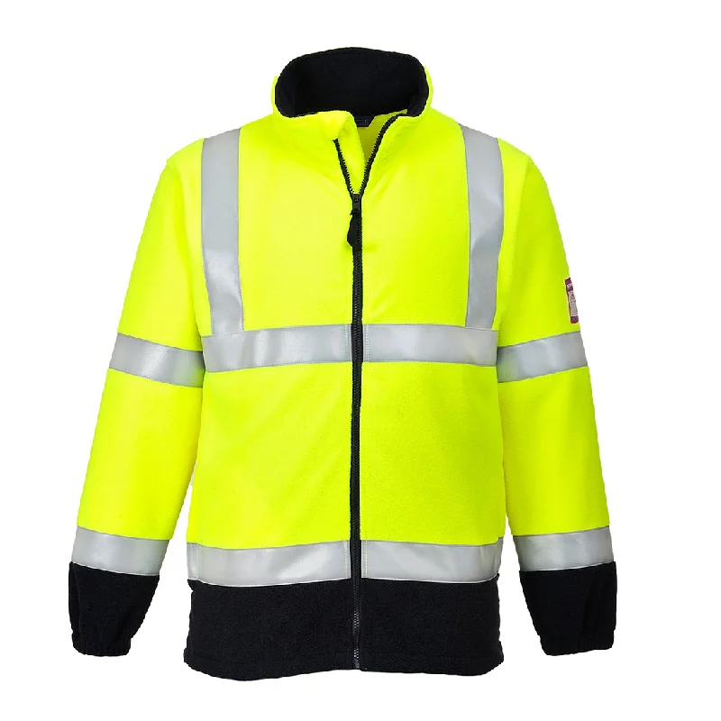 Portwest Hi Vis 2 Tone Flame Resistant Anti-Static Full Zip Fleece (Yellow/Navy) FR31