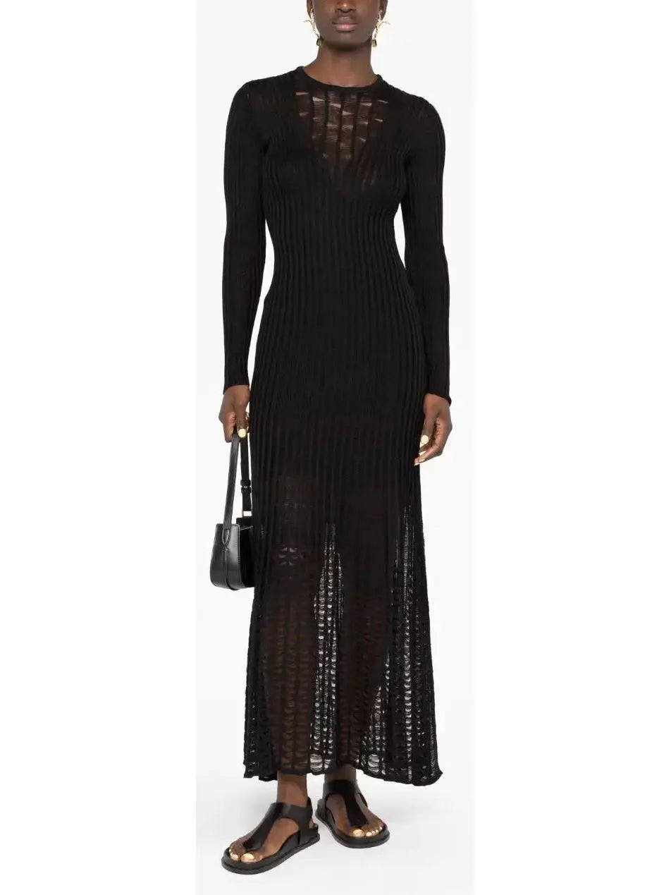 Ribbed-Knit Maxi Dress, Black