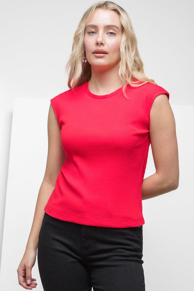 Sleeveless Rib Top Red