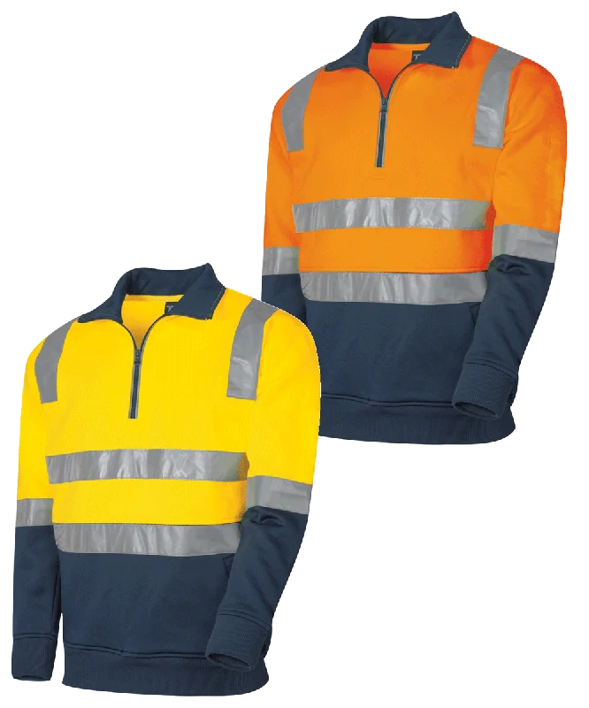 Tru Workwear Hi Vis 2 Tone 1/4 Zip Fleece Jumper c/w Reflective Tape TF2950T7