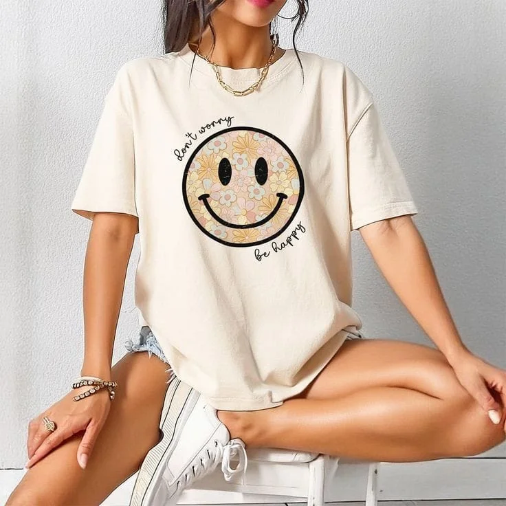 Floral smiley face comfort colors tshirt oversized