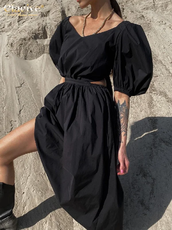 FashionSierra - Elegant Loose High Waist Midi Dresses Sexy Hollow Out Backless Female Dress