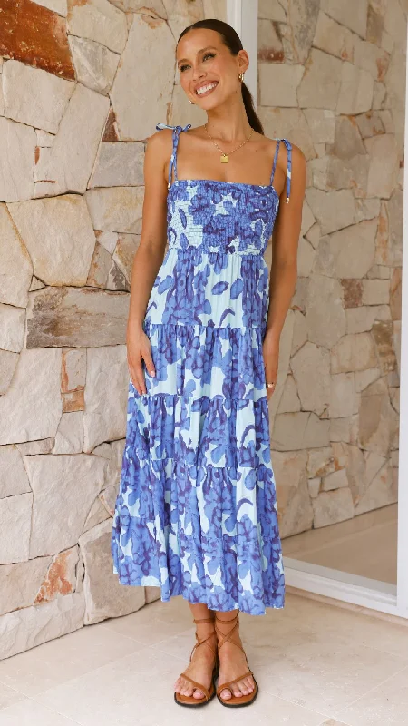 Sleeveless Women Dress in Bright Colors for Summer Parties Sleeveless Women Dress in Bright Colors for Summer Parties Badar Maxi Dress - Blue Floral